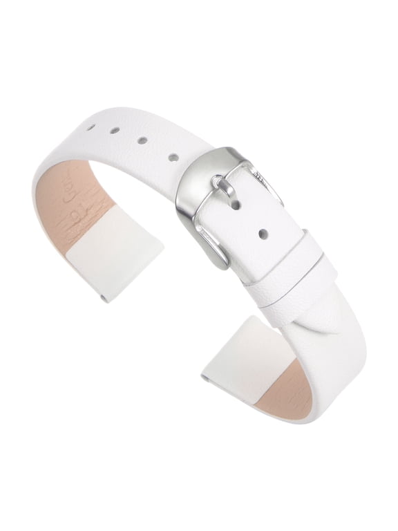 Leather Band Smooth Flat Leather Watch Strap for Men and Women White, Silver Tone 12mm