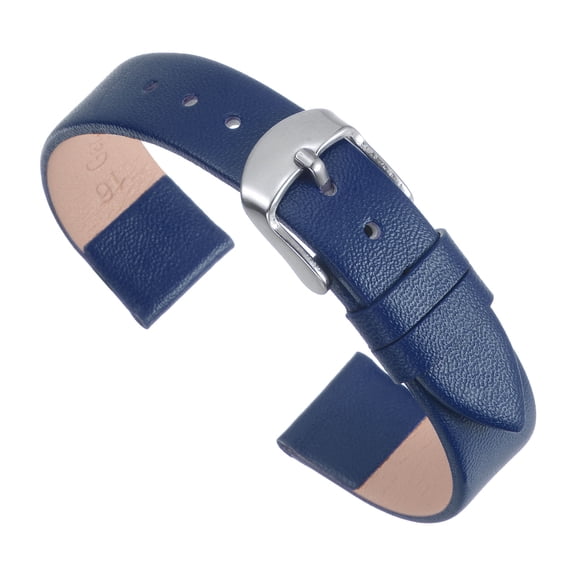 Uxcell Genuine Leather Band Smooth Flat Leather Watch Strap for Men and Women Dark Blue/Silver Tone 14mm