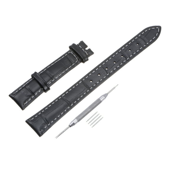 Uxcell Leather Band Embossed 13mm Leather Watch Strap with Spring Bar Pins, Black