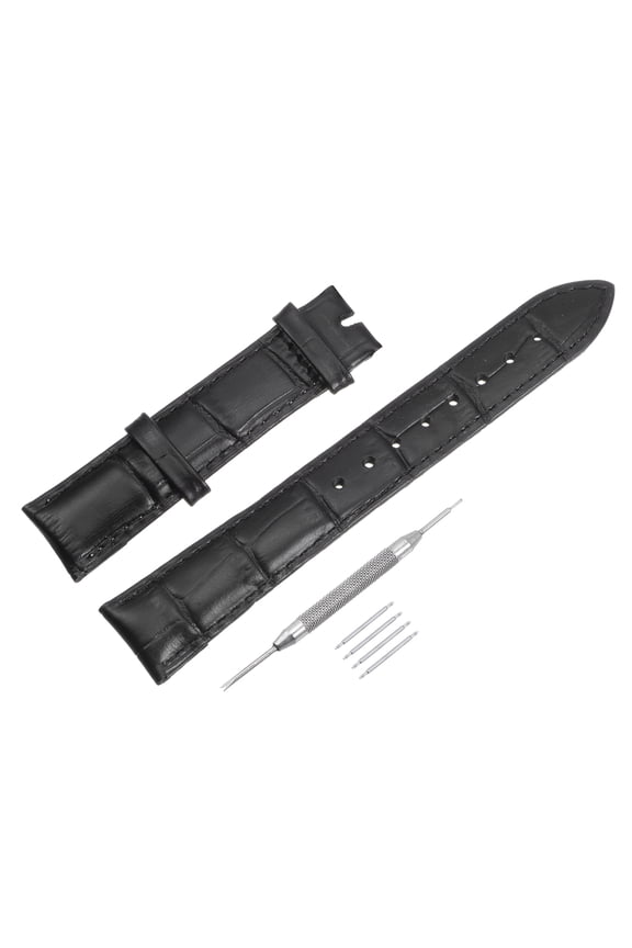 Leather Band Embossed 17mm Leather Watch Strap with Spring Bar Pins, Black