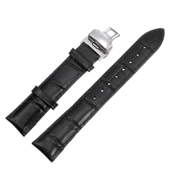Uxcell Leather Band Replacement Kit Deployment Buckle Watch Strap 22mm with Spring Bars, Black