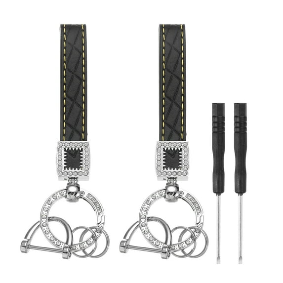 Leather Car Keychain, Microfiber Leather Bling Wristlet Keychains Key Fob Holder Black 2 Pcs