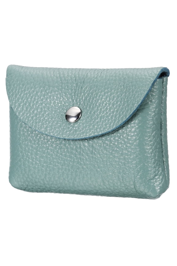 Leather Coin Purse, Small Coin Pouch, Portable Pocket Pouch Change Purse Wallet Snap Closure for Women Men Credit Card, Light Blue