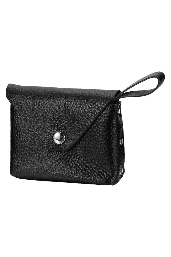 Leather Coin Purse, Small Coin Pouch, Portable Pocket Pouch Change Purse Wallet Snap Closure with Handle for Women Men Credit Card, Black