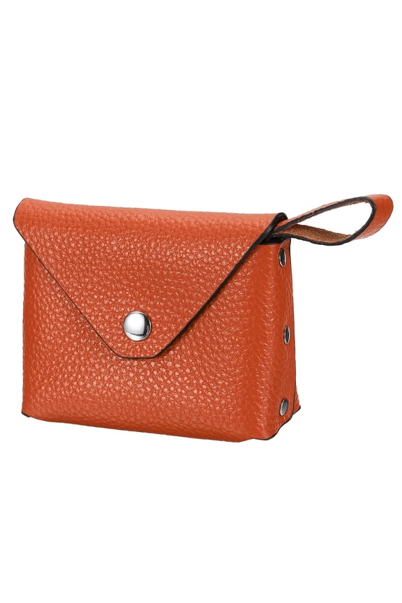 Leather Coin Purse, Small Coin Pouch, Portable Pocket Pouch Change Purse Wallet Snap Closure with Handle for Women Men Credit Card, Orange