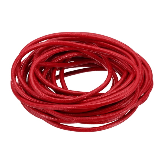 Uxcell Leather Cord, 3 mm x 5.5 Yard Leather Strip Cord Round Leather Straps for Necklace Braided Braiding Shoe Laces Bracelet Lanyard,DIY Crafts, Red