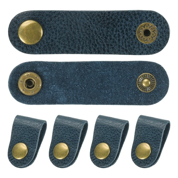 Uxcell Leather Cord Organizer Cable Straps, 10Pcs 8x2cm Cable Leather Clamps USB Earphone Cord Management, Blue