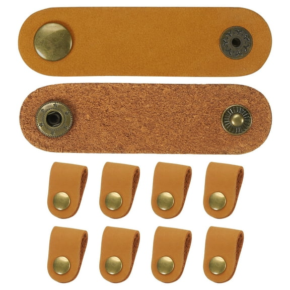 Uxcell Leather Cord Organizer Cable Straps, 10Pcs 8x2cm Cable Leather Clips USB Earphone Cord Management, Yellow