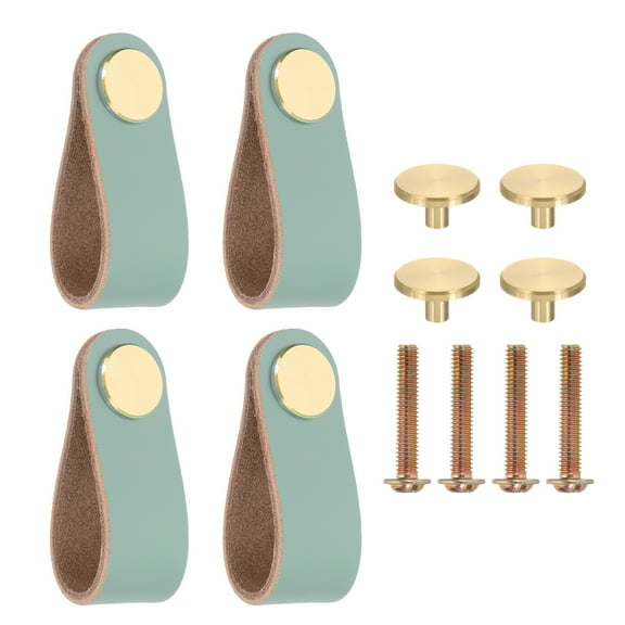 Uxcell Leather Drawer Pulls Leather Handle Center Cabinet Dresser Knobs with Screws for Dresser Cupboard Closet Doors Blue