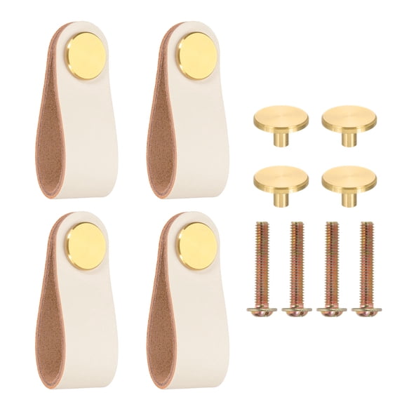 Uxcell Leather Drawer Pulls Leather Handle Center Cabinet Dresser Knobs with Screws for Dresser Cupboard Closet Doors Cream