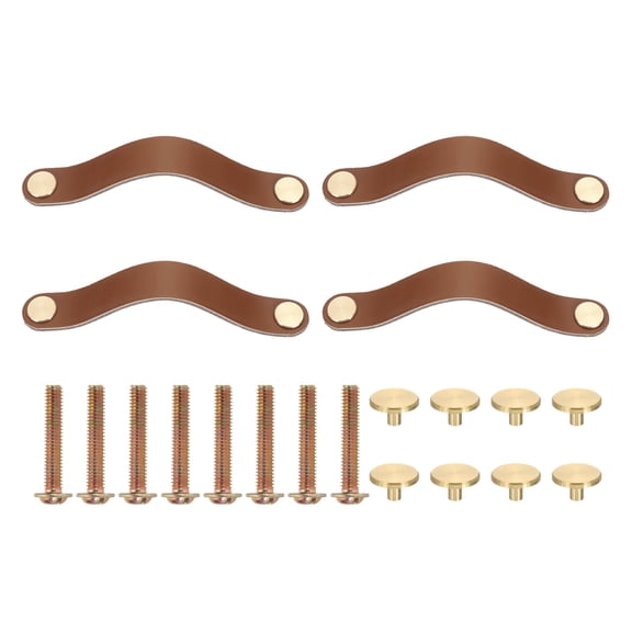 Uxcell Leather Drawer Pulls Leather Handle Hole Center Cabinet Dresser Knobs with Screws for Dresser Cupboard Closet Doors Brown 6.3 Inch
