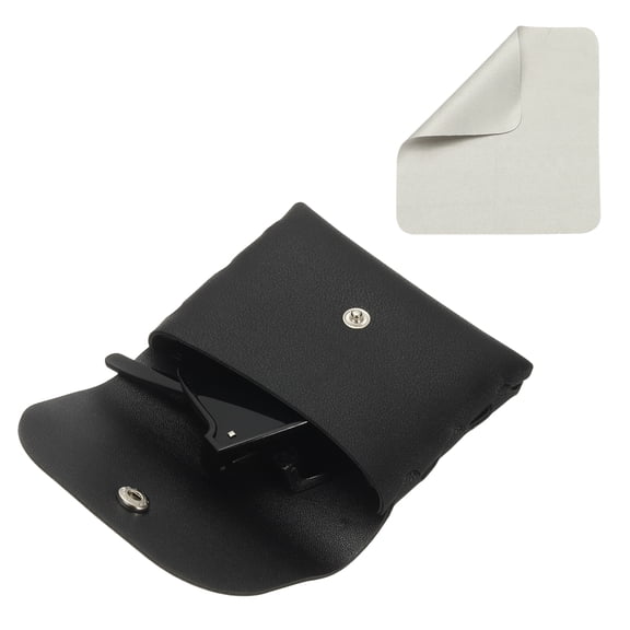 Uxcell Leather Eyeglass Cases, 3.7" x 0.8" x 2.9" Portable Glasses Storage Pouch Glasses Case with Button and Cleaning Cloth for Women Man Folding Sunglasses Storage, Black