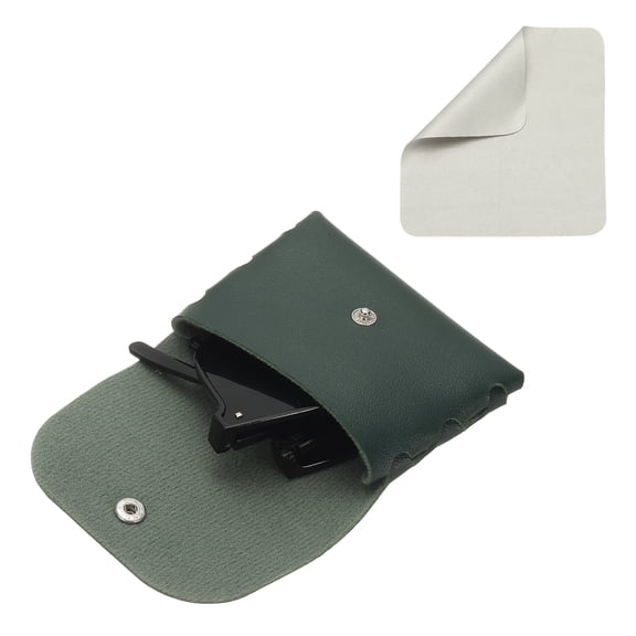 Uxcell Leather Eyeglass Cases, 3.7" x 0.8" x 2.9" Portable Glasses Storage Pouch Glasses Case with Button and Cleaning Cloth for Women Man Folding Sunglasses Storage, Green