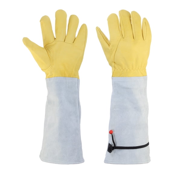 Uxcell Leather Gardening Gloves for Women and Men, Thorn Proof Rose Garden Glove Long Sleeve, Yellow-Gray-S