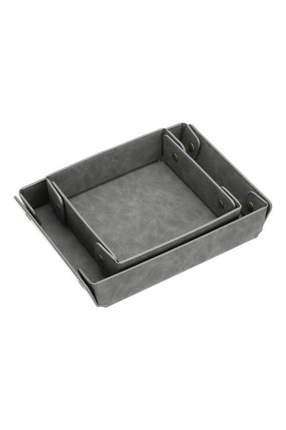 Leather Jewelry Valet Tray, Folding Portable Catchall Snapped Accessory Organizer, Gray cm 1Set