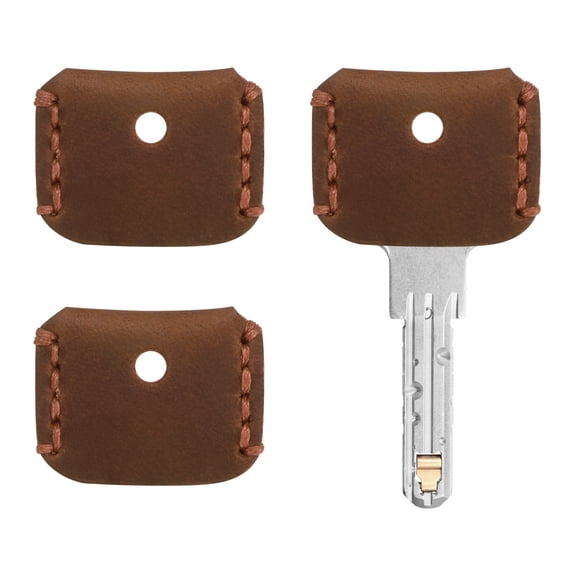 Uxcell Leather Key Covers Caps [3Pcs] - Key Toppers Identifiers Head Sleeves - [Brown] Keys Tags Protectors