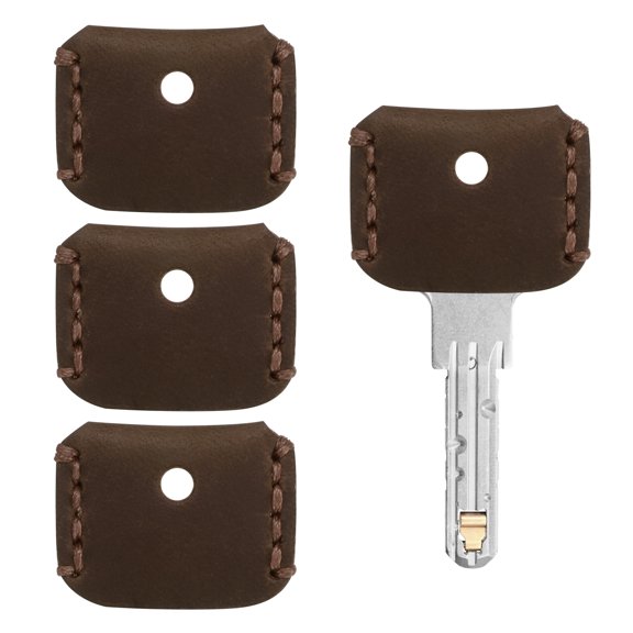 Uxcell Leather Key Covers Caps [4Pcs] - Key Toppers Identifiers Head Sleeves - [Coffee] Keys Tags Protectors