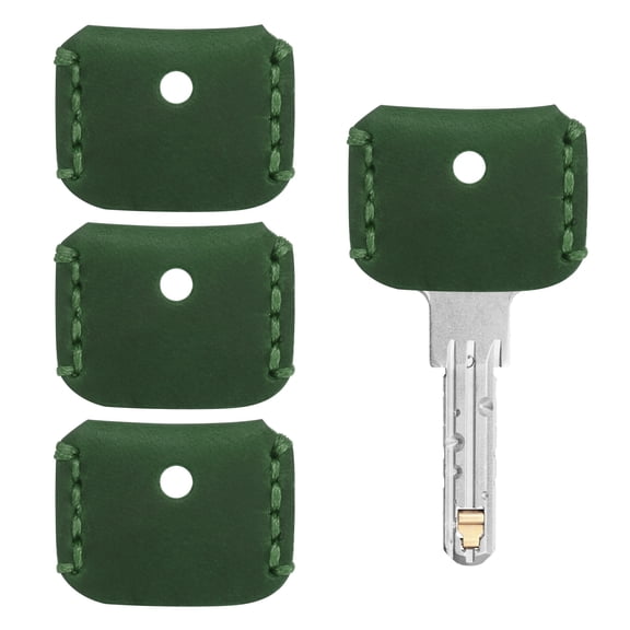 Uxcell Leather Key Covers Caps [4Pcs] - Key Toppers Identifiers Head Sleeves - [Dark Green] Keys Tags Protectors