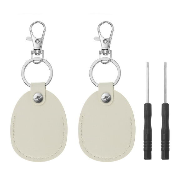 Uxcell Leather Key Fob, 2 Pack Genuine Leather Air Tag Holder Portable Key Fob Keychain, White