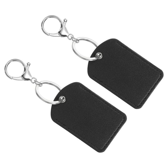 Uxcell Leather Key Fob, 2 Pack PU Leather Key Fob with Key Rings for ID Key Cards, Black