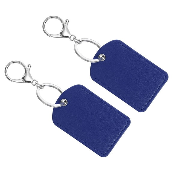 Uxcell Leather Key Fob, 2 Pack PU Leather Key Fob with Key Rings for ID Key Cards, Dark Blue