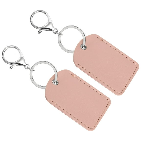 Uxcell Leather Key Fob, 2 Pack PU Leather Key Fob with Key Rings for ID Key Cards, Pink