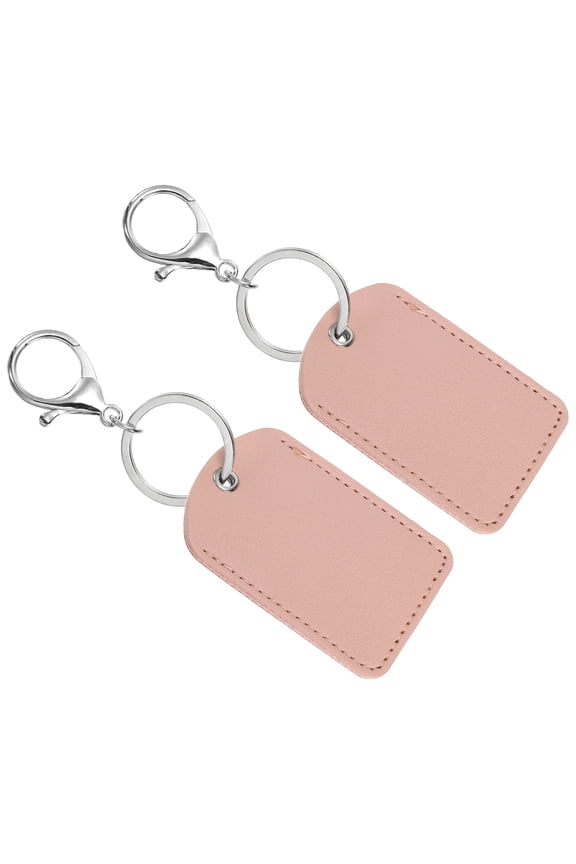 Leather Key Fob, 2 Pack PU Leather Key Fob with Key Rings for ID Key Cards, Pink