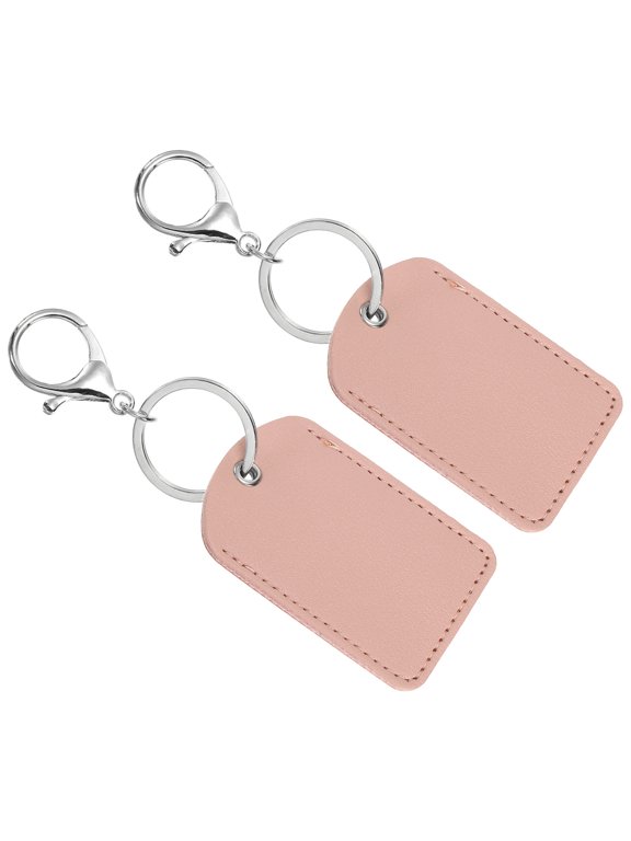 Leather Key Fob, 2 Pack PU Leather Key Fob with Key Rings for ID Key Cards, Pink