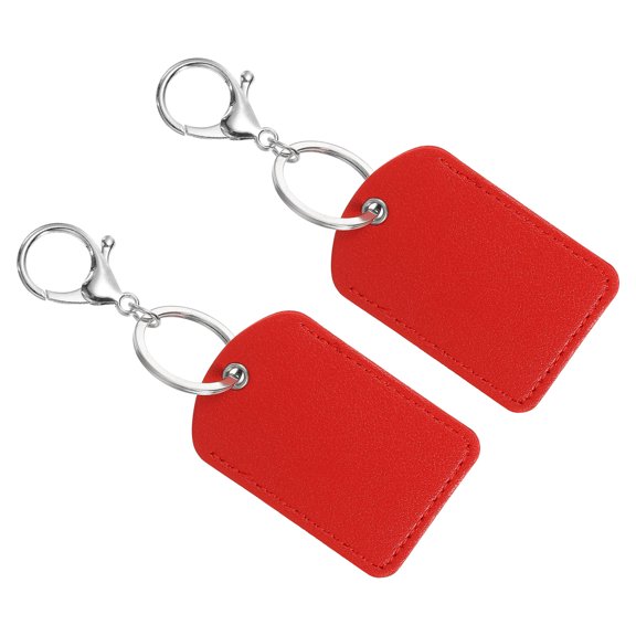 Uxcell Leather Key Fob, 2 Pack PU Leather Key Fob with Key Rings for ID Key Cards, Red