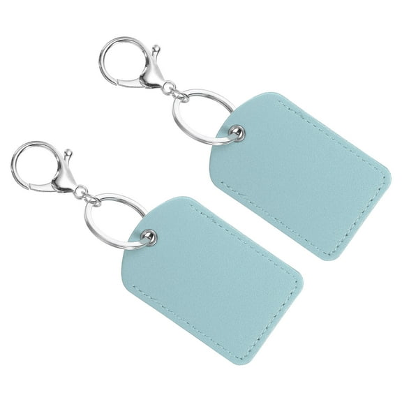 Uxcell Leather Key Fob, 2 Pack PU Leather Key Fob with Key Rings for ID Key Cards, Sky Blue