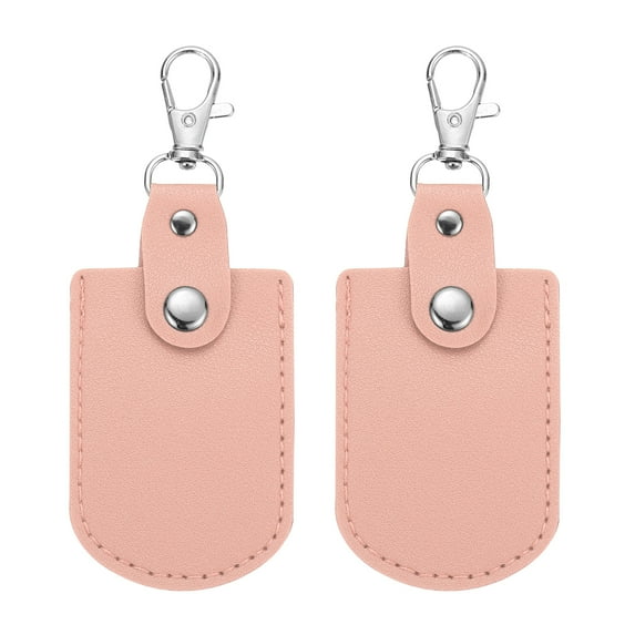 Uxcell Leather Key Fob, 2 Pcs Leather Key Fobs with Key Rings DIY Keychain Holder for Car Keys, Light Pink