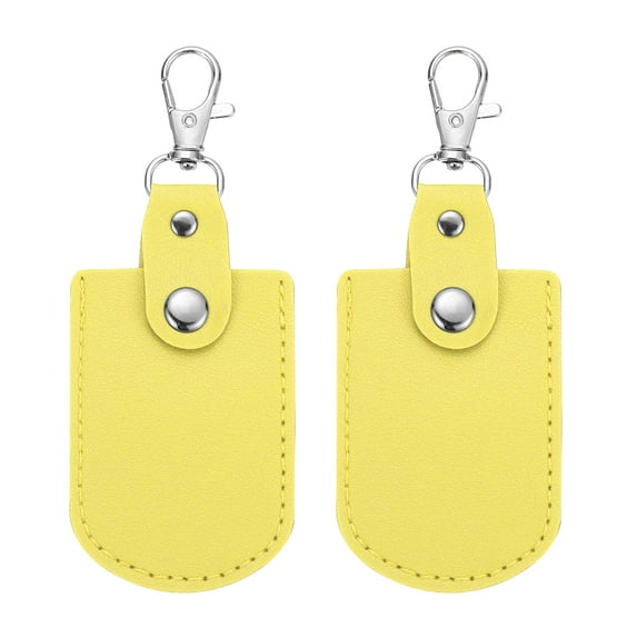 Uxcell Leather Key Fob, 2 Pcs Leather Key Fobs with Key Rings DIY Keychain Holder for Car Keys, Yellow