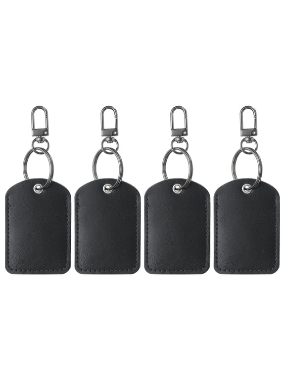 Leather Key Fob, 4 Pack Genuine Leather Key Fobs DIY Keychain Holder for Home Office Keys, Black