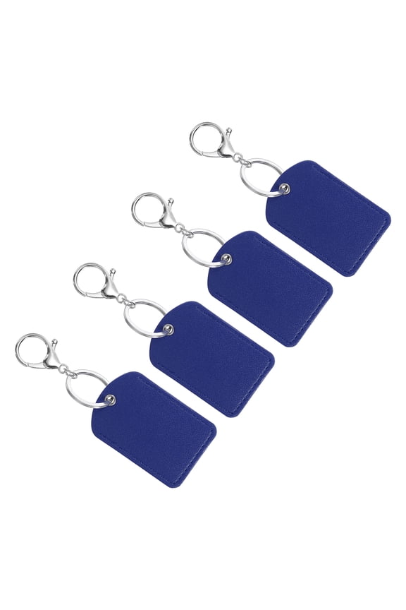 Leather Key Fob, 4 Pack PU Leather Key Fob with Key Rings for ID Key Cards, Dark Blue