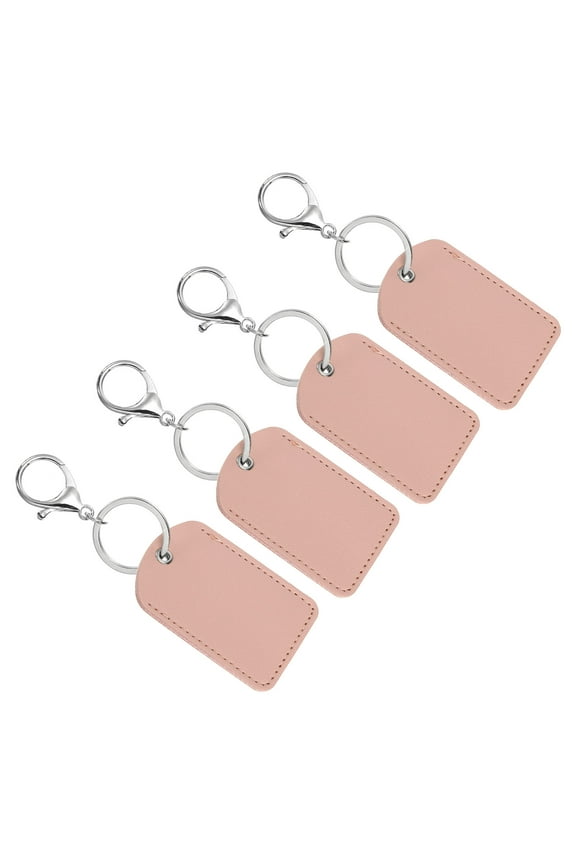 Leather Key Fob, 4 Pack PU Leather Key Fob with Key Rings for ID Key Cards, Pink