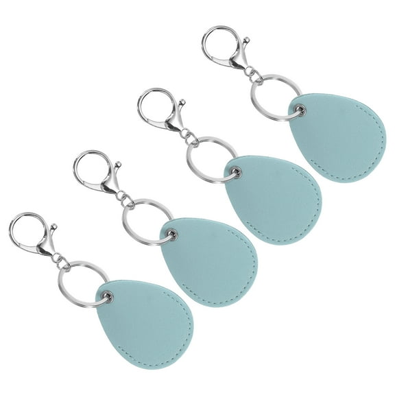 Uxcell Leather Key Fob, 4 Pack PU Leather Key Fobs Key Chain Holder for ID Key Cards, Sky Blue