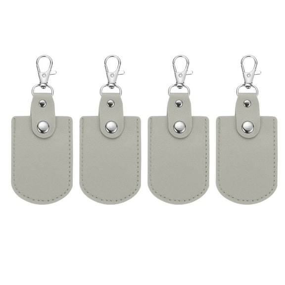 Uxcell Leather Key Fob, 4 Pcs Leather Key Fobs with Key Rings DIY Keychain Holder for Car Keys, Grey