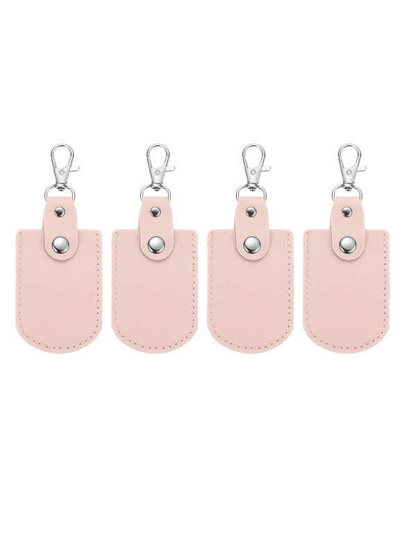 Leather Key Fob, 4 Pcs Leather Key Fobs with Key Rings DIY Keychain Holder for Car Keys, Pink