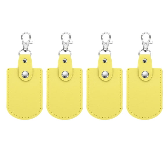 Uxcell Leather Key Fob, 4 Pcs Leather Key Fobs with Key Rings DIY Keychain Holder for Car Keys, Yellow