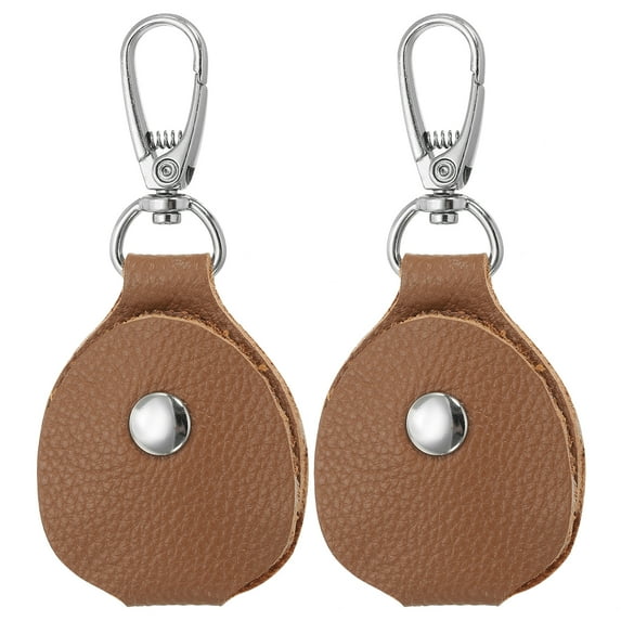 Uxcell Leather Key Fob, Genuine Leather Keys Cover Portable Key Fob Air Tag Holder for Keys ID, Light Brown 2 Pack