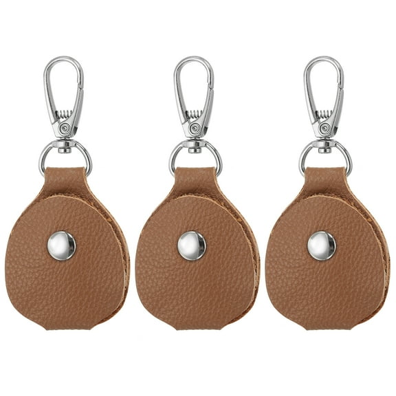 Uxcell Leather Key Fob, Genuine Leather Keys Cover Portable Key Fob Air Tag Holder for Keys ID, Light Brown 3 Pack