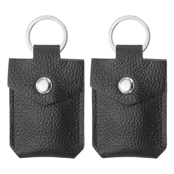 Uxcell Leather Key Fob, Genuine Leather Keys Cover Portable Key Rings Air Tag Holder for Keys ID, Black 2 Pack