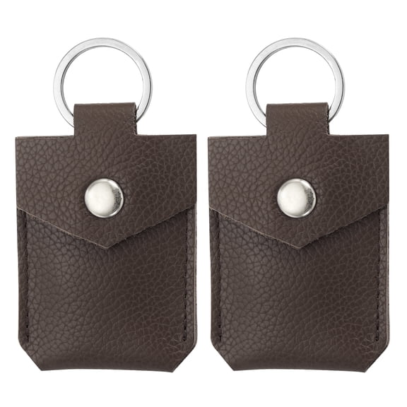 Uxcell Leather Key Fob, Genuine Leather Keys Cover Portable Key Rings Air Tag Holder for Keys ID, Coffee 2 Pack
