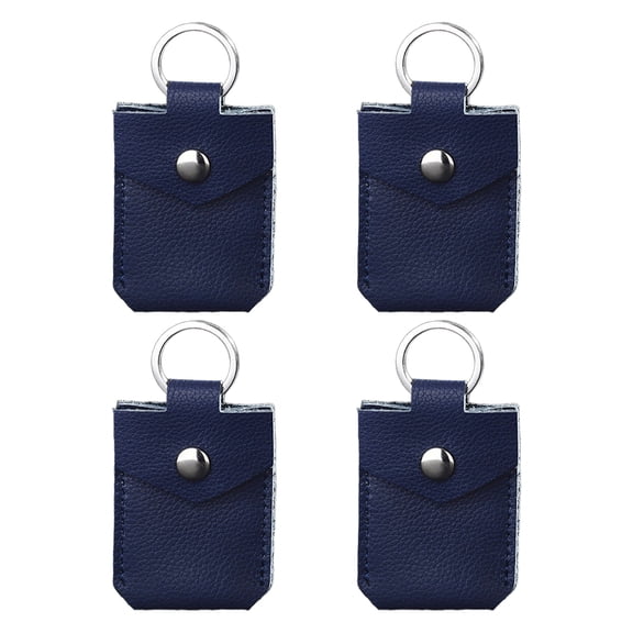 Uxcell Leather Key Fob, Genuine Leather Keys Cover Portable Key Rings Air Tag Holder for Keys ID, Dark Blue 4 Pack