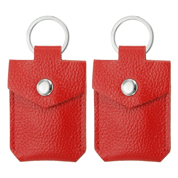Uxcell Leather Key Fob, Genuine Leather Keys Cover Portable Key Rings Air Tag Holder for Keys ID Key Cards, Red 2 Pack