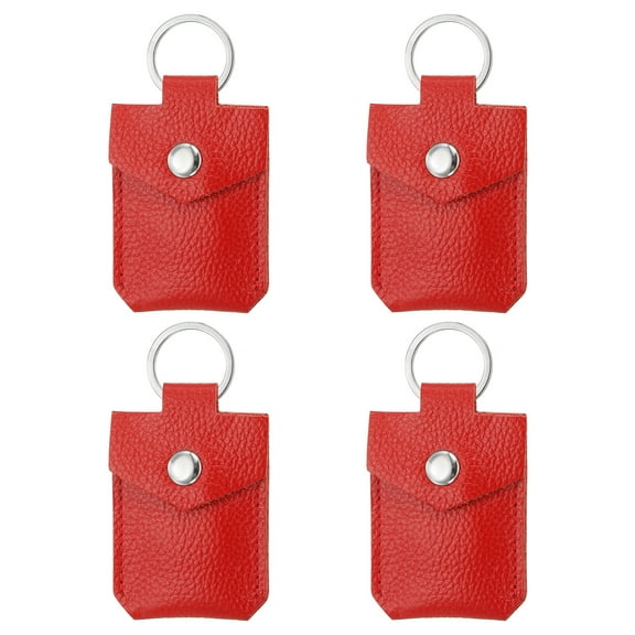 Uxcell Leather Key Fob, Genuine Leather Keys Cover Portable Key Rings Air Tag Holder for Keys ID Key Cards, Red 4 Pack