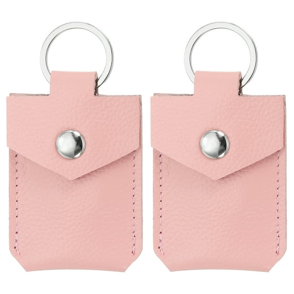 Uxcell Leather Key Fob, Genuine Leather Keys Cover Portable Key Rings Air Tag Holder for Keys ID, Pink 2 Pack