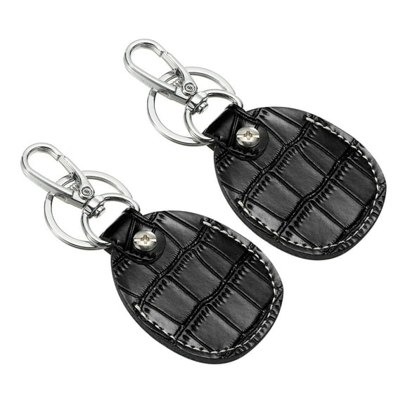Uxcell Leather Key Fob, Genuine Leather Keys Cover RFID Key Fob Protector Air Tag Holder Keychain Case Black 2