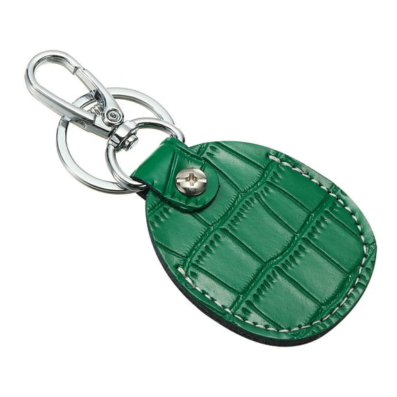 Uxcell Leather Key Fob, Genuine Leather Keys Cover RFID Key Fob Protector Air Tag Holder Keychain Case Deep Green 1