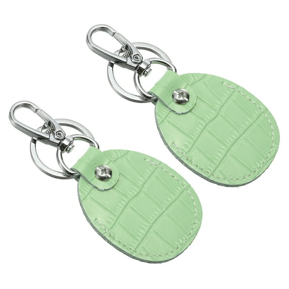 Uxcell Leather Key Fob, Genuine Leather Keys Cover RFID Key Fob Protector Air Tag Holder Keychain Case Light Green 2